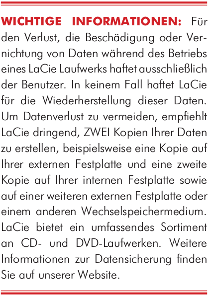 LaCie haftet nicht bei Datenverlust